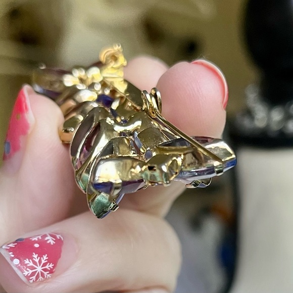 Vintage navette stone (glass) brooch -gold tone jewelry - Picture 7 of 12